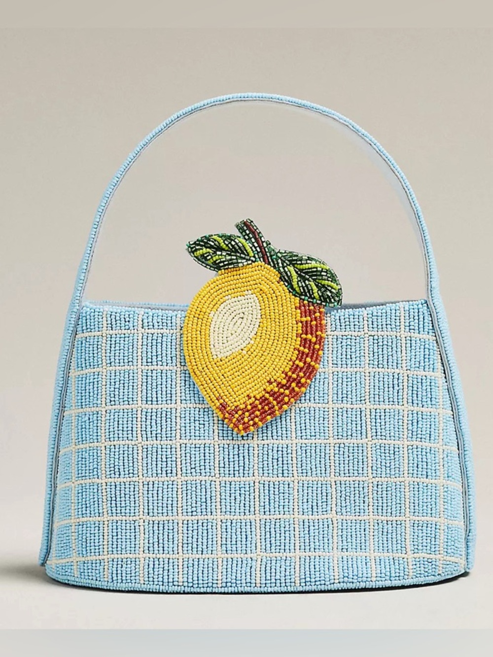 Anthropologie Maeve Beaded Icon Tote Bag Purse handbag lemon light blue white